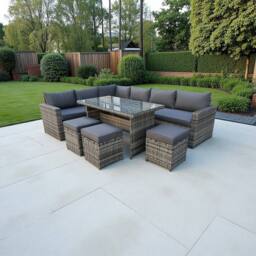 Outdoor Living The Tarporley Grey 9 Seat Corner Rattan Dining Set - Fixed Table - thumbnail 1