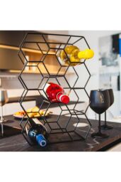 Living and Home 11-Bottle 3-Tier Countertop Hexagon Wine Rack 40*14*30cm in Black - thumbnail 2