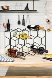 Living and Home 11-Bottle 3-Tier Countertop Hexagon Wine Rack 40*14*30cm in Black - thumbnail 1
