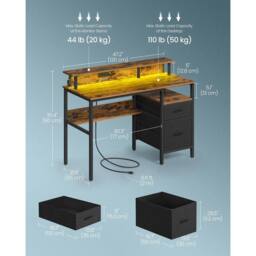 FORGEVIO Computer Desk with Fabric Drawers, Study 120 x 55 cm in Brown - thumbnail 2