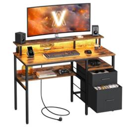 FORGEVIO Computer Desk with Fabric Drawers, Study 120 x 55 cm in Brown - thumbnail 6
