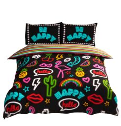 Rapport Home Be Happy Neon Polycotton Duvet Cover Set & Pillowcase in Black - Size: Double - thumbnail 2