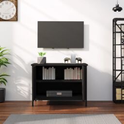 Berkfield Home TV Cabinet with Doors Black 60x35x45 cm Engineered Wood - Size: 60 x 35 x 45 cm - thumbnail 3