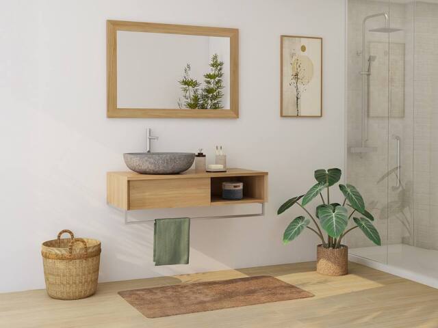 Vente-unique Wall-Hung Teak Vanity Unit With Towel Rail - 105 Cm - KUPANG in Light Oak - image 1