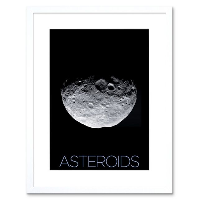 "Artery8 Wall Art Print NASA Asteroid Protoplanet Vesta North Pole Poster Artwork Framed 9X7 Inch in White - Size: W7"" x H9""" - image 1