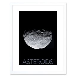 "Artery8 Wall Art Print NASA Asteroid Protoplanet Vesta North Pole Poster Artwork Framed 9X7 Inch in White - Size: W7"" x H9""" - thumbnail 1