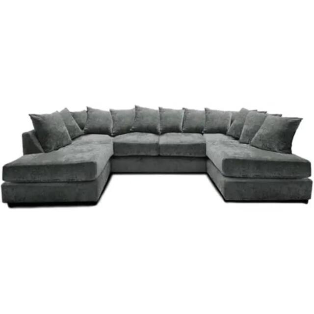 SNUG FURNITURE BIRMINGHAM LTD Ashton Chenille 6 Seater Scatter Back U Shaped Corner Sofa in Grey - image 1