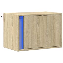 Berkfield Home Wall-mounted Bedside Cabinet with LED Lights Sonoma Oak in Brown - thumbnail 3