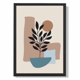 ARTZE Brown, Beige & Blue Boho Graphical Floral Framed Print SIZE: A2 with Black Frame in Brown - Size: A4