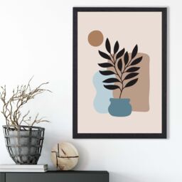 ARTZE Brown, Beige & Blue Boho Graphical Floral Framed Print SIZE: A2 with Black Frame in Brown - Size: A4 - thumbnail 2