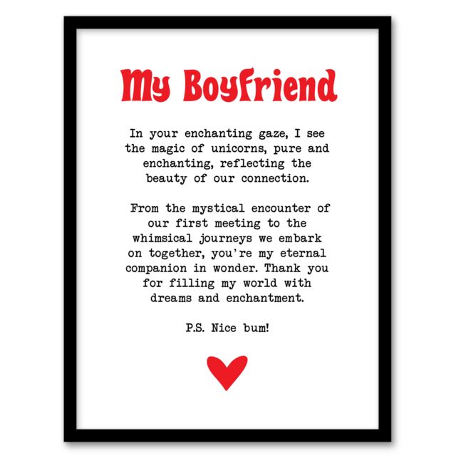 "Artery8 Love Poem Unicorn Magic Boyfriend Romantic Poetry Framed Art Print in White - Size: W12"" x H16""" - image 1