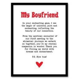 "Artery8 Love Poem Unicorn Magic Boyfriend Romantic Poetry Framed Art Print in White - Size: W12"" x H16""" - thumbnail 1