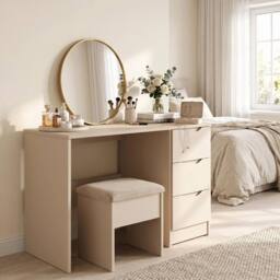 Havendro Matt Putty 3 Drawer Vanity Dressing Table Home Office in Beige - thumbnail 4