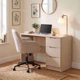 Havendro Matt Putty 3 Drawer Vanity Dressing Table Home Office in Beige - thumbnail 3