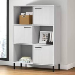 Berkfield Home Bookcase with Metal Legs White 90x35x128.5 cm Solid Wood OSLO - thumbnail 1