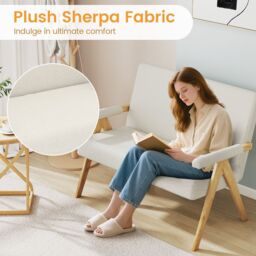 Costway Loveseat Sofa Comfy Upholstered Sherpa Couch with Armrests in White - thumbnail 7