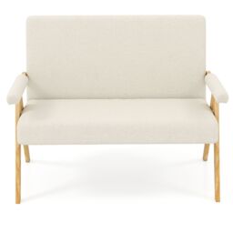 Costway Loveseat Sofa Comfy Upholstered Sherpa Couch with Armrests in White - thumbnail 2