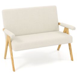 Costway Loveseat Sofa Comfy Upholstered Sherpa Couch with Armrests in White - thumbnail 3