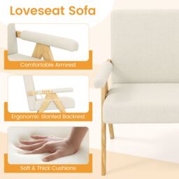 Costway Loveseat Sofa Comfy Upholstered Sherpa Couch with Armrests in White - thumbnail 6