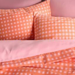 OHS Gingham Embossed Bedding Set Waffle Duvet Cover with Pillowcase in Coral - Size: Double - thumbnail 3