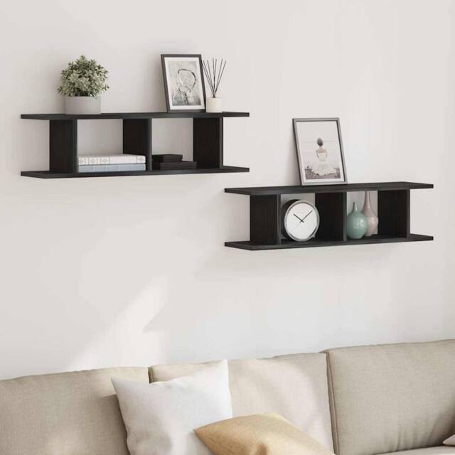 Berkfield Home Wall Shelves 2 pcs Black Oak 75x18x20 cm Engineered Wood - Size: 75 x 18 x 20 cm - image 1