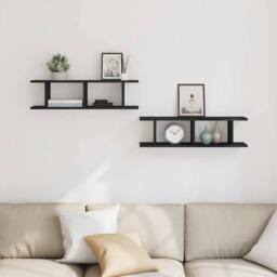 Berkfield Home Wall Shelves 2 pcs Black Oak 75x18x20 cm Engineered Wood - Size: 75 x 18 x 20 cm - thumbnail 3