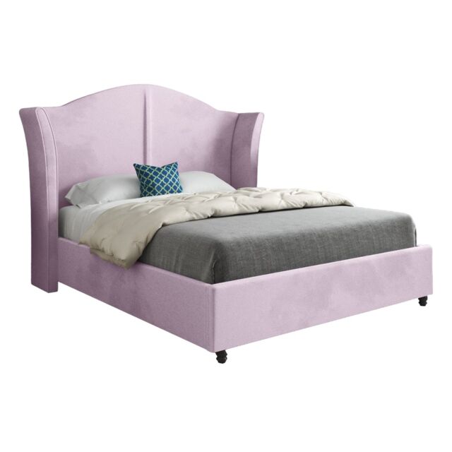 KDMD Winchester Curved Top Curved Winged Upholstered Soft Velvet Designer Bed Frame in Pink - Size: Small Double - image 1