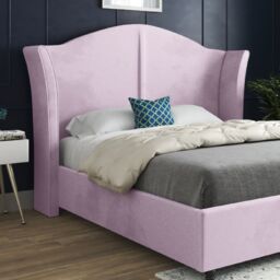 KDMD Winchester Curved Top Curved Winged Upholstered Soft Velvet Designer Bed Frame in Pink - Size: Small Double - thumbnail 3