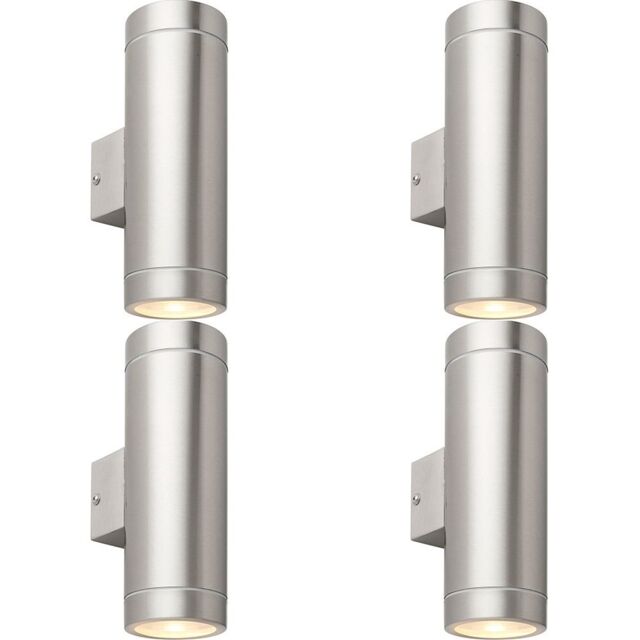 Loops 4 PACK Up & Down Twin Outdoor Wall Light - 2 x 7W GU10 LED - Brushed Steel in Metallics - image 1