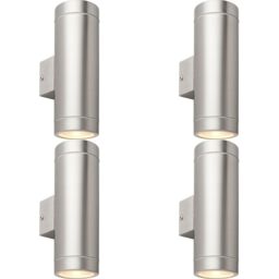 Loops 4 PACK Up & Down Twin Outdoor Wall Light - 2 x 7W GU10 LED - Brushed Steel in Metallics - thumbnail 1