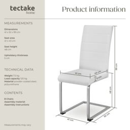 tectake Dining Chairs Bettina Set Of 6 - White - Size: 6 Pack - thumbnail 6