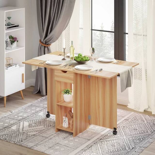 KORVIXA Red Oak Dining Table Folding Rolling Drop in Brown - Size: 100 cm - image 1