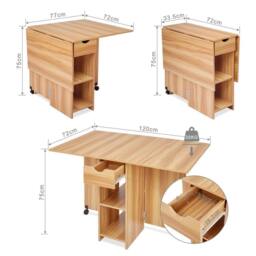 KORVIXA Red Oak Dining Table Folding Rolling Drop in Brown - Size: 100 cm - thumbnail 2