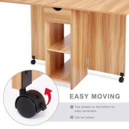 KORVIXA Red Oak Dining Table Folding Rolling Drop in Brown - Size: 100 cm - thumbnail 4