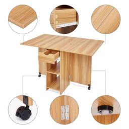 KORVIXA Red Oak Dining Table Folding Rolling Drop in Brown - Size: 100 cm - thumbnail 3