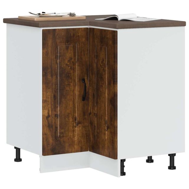 Berkfield Home Kitchen Corner Base Cabinet Kalmar Smoked Oak Engineered Wood in Brown - image 1
