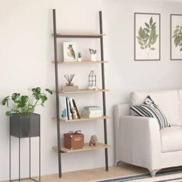 Berkfield Home 5-Tier Leaning Shelf Light Brown & Black 64x34x185.5 cm - thumbnail 2