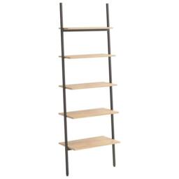 Berkfield Home 5-Tier Leaning Shelf Light Brown & Black 64x34x185.5 cm - thumbnail 1