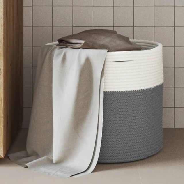 Berkfield Home Storage Basket Grey & White √ò40x35 cm Cotton - Size: 40x35 cm - image 1