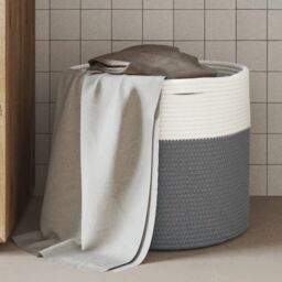 Berkfield Home Storage Basket Grey & White √ò40x35 cm Cotton - Size: 40x35 cm