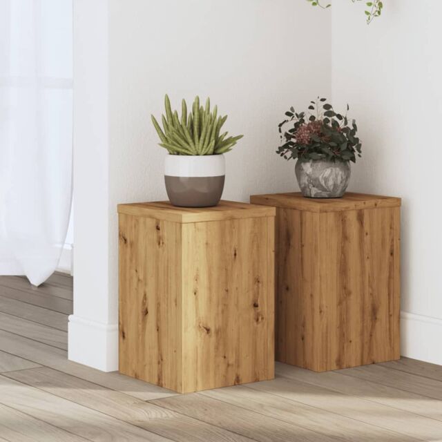 Berkfield Home Plant Stands 2 pcs Artisan Oak 20x20x30 cm Engineered Wood in Brown - Size: 20 x 20 x 30 cm - image 1