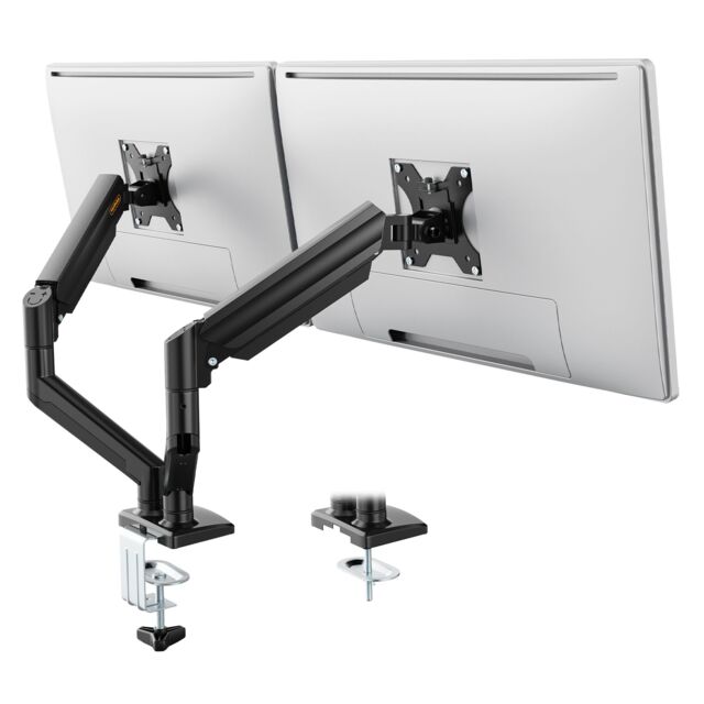 VonHaus Height Adjustable Tilt & Rotate Gas Powered Two Screen Monitor Stand in Black