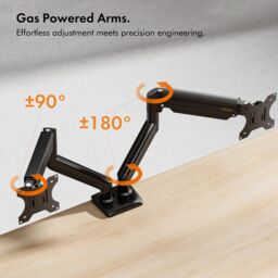 VonHaus Height Adjustable Tilt & Rotate Gas Powered Two Screen Monitor Stand in Black - thumbnail 3