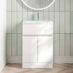 Balterley Mavesyn 2 Door 1 Drawer Vanity Basin Unit, Satin White, 600mm in White - thumbnail 3