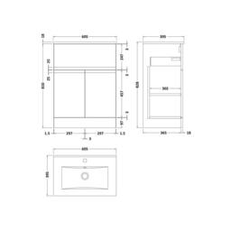 Balterley Mavesyn 2 Door 1 Drawer Vanity Basin Unit, Satin White, 600mm in White - thumbnail 2