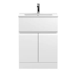 Balterley Mavesyn 2 Door 1 Drawer Vanity Basin Unit, Satin White, 600mm in White - thumbnail 1