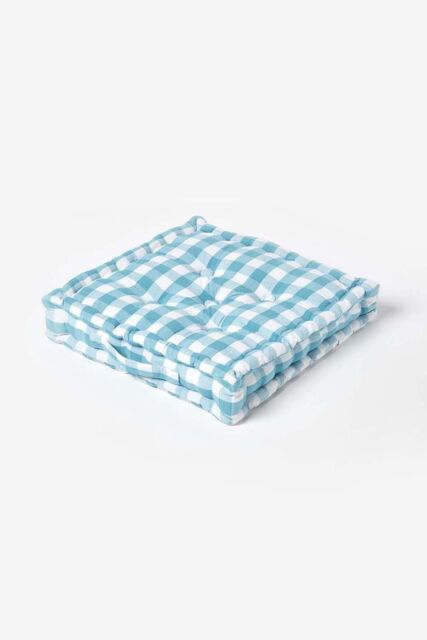 Homescapes Block Check Cotton Gingham Floor Cushion in Blue - Size: 50 cm x 50 cm - image 1