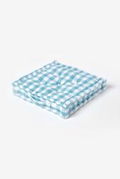 Homescapes Block Check Cotton Gingham Floor Cushion in Blue - Size: 50 cm x 50 cm - thumbnail 1