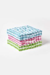 Homescapes Block Check Cotton Gingham Floor Cushion in Blue - Size: 50 cm x 50 cm - thumbnail 6