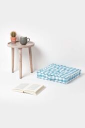Homescapes Block Check Cotton Gingham Floor Cushion in Blue - Size: 50 cm x 50 cm - thumbnail 2
